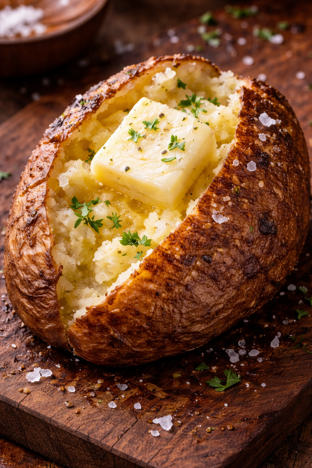 Bagt kartoffel m. saltet smør