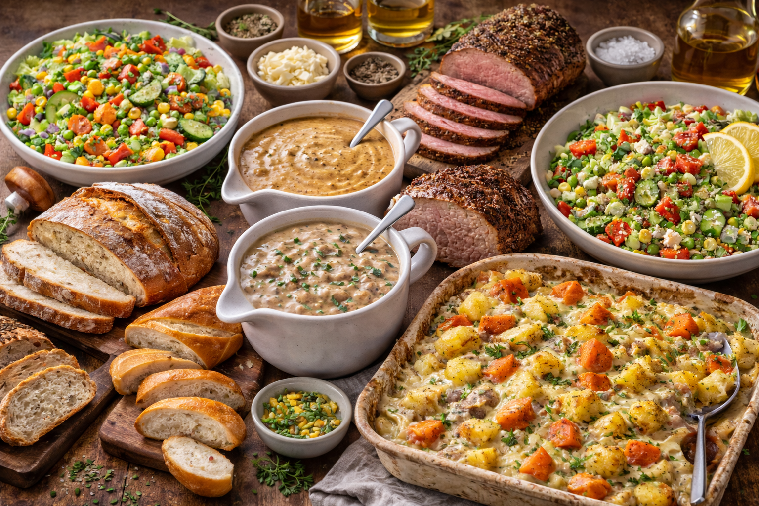 Eight shirts arranged on table in black, olive, grey, blue, white, red, mustard, and green.